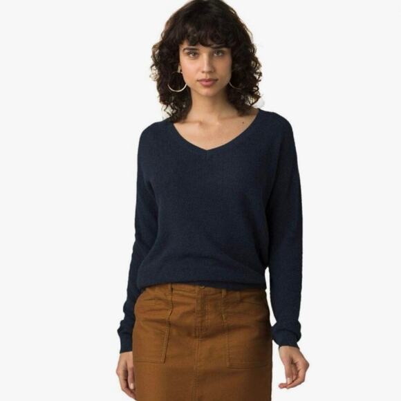 PrAna Milani V-Neck‎ Wool Blend Sweater in Navy Blue Sz L - Picture 1 of 12